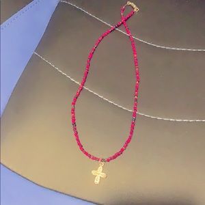 New pink & black beaded necklace w silver